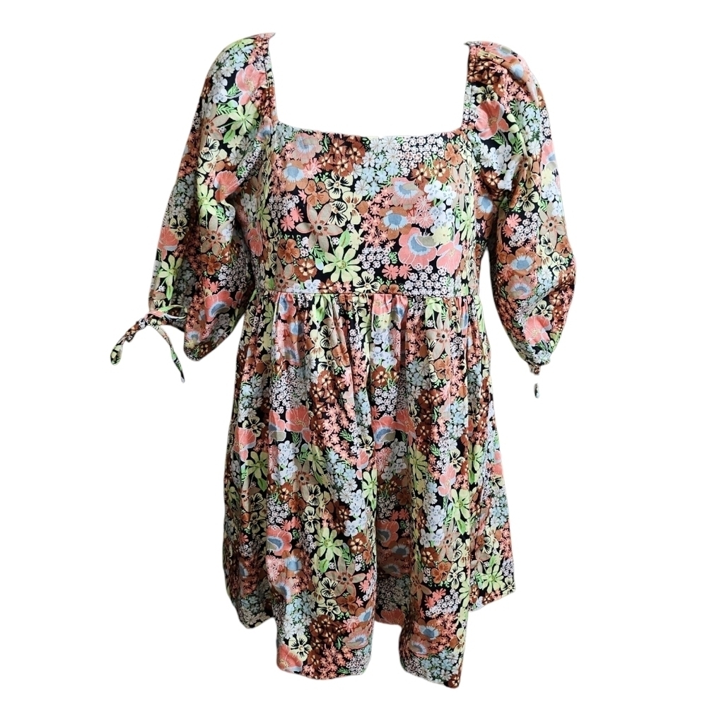 F21 Boho Floral Puff Sleeve Midi Babydoll Dress